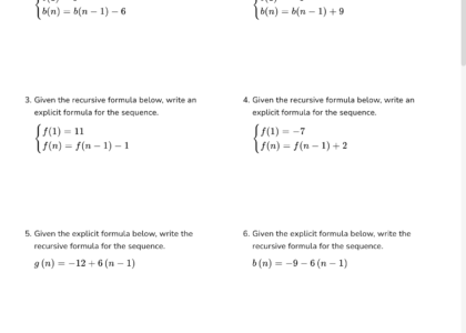 Converting Between Recursive And Explicit Formulas For Arithmetic Sequence Worksheet