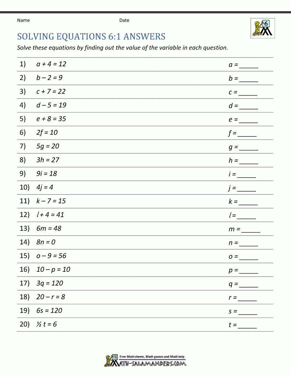 worksheets for 6th graders