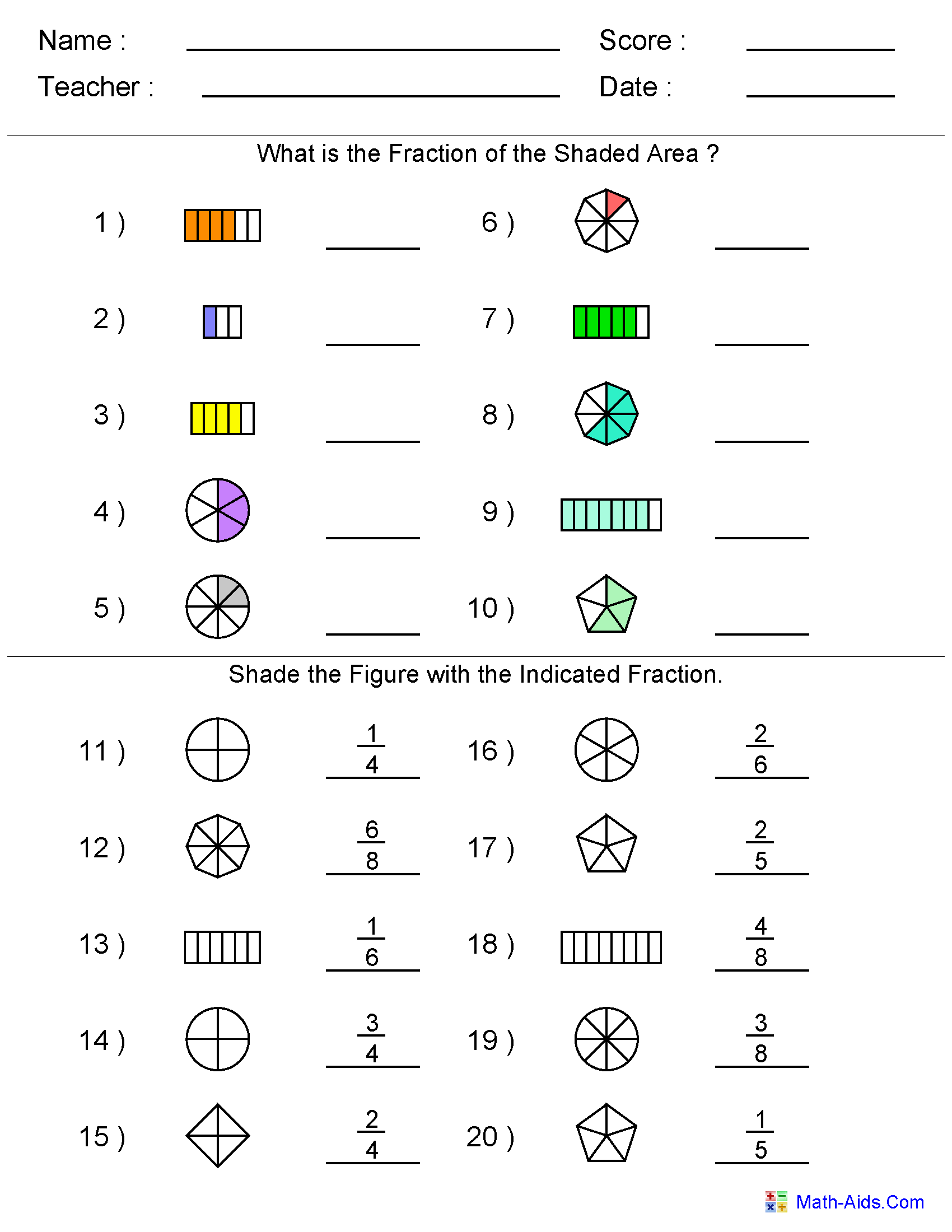 fraction worksheets for 4th graders