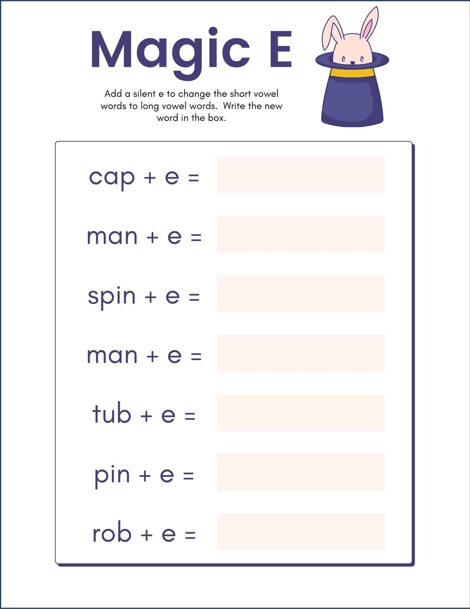worksheet on magic e