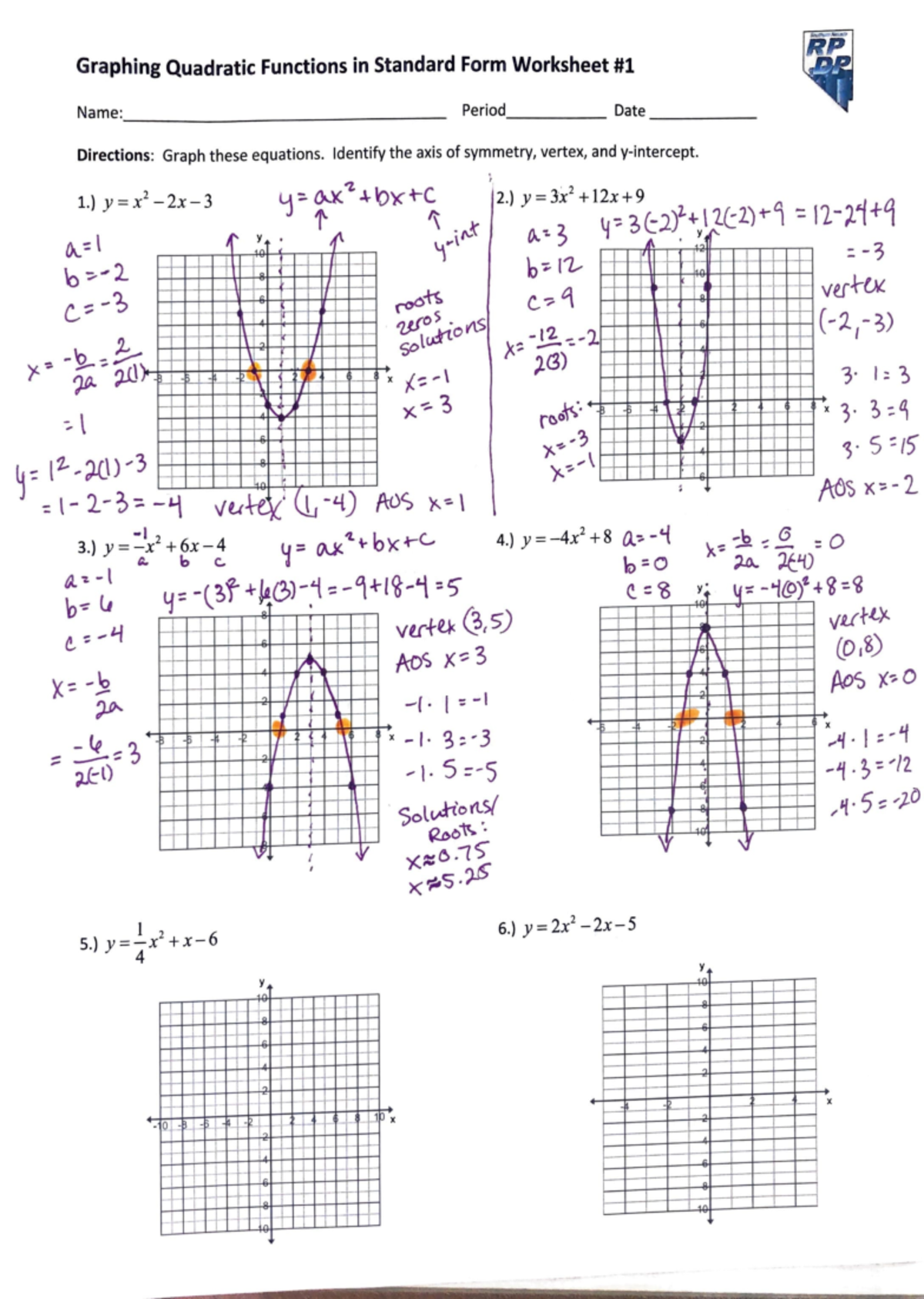 Graphing Quadratic Functions In Standard Form Worksheet 1 Studocu Graphing Quadratic Functions In Standard Form Worksheet 1 Studocu