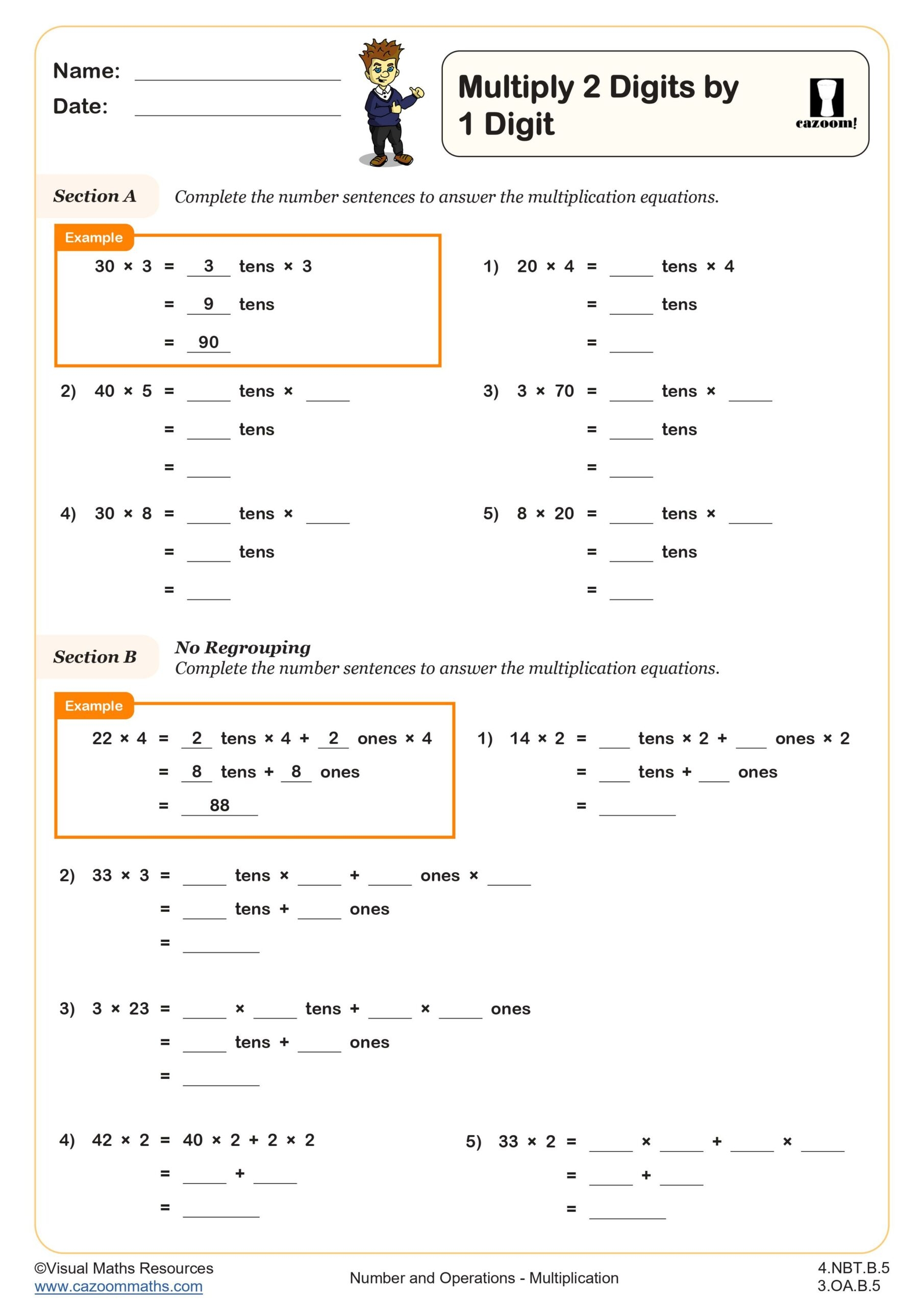 Multiply 2 Digits By 1 Digit Worksheet Fun And Engaging 4th And 5th Grade Number Operations Worksheet