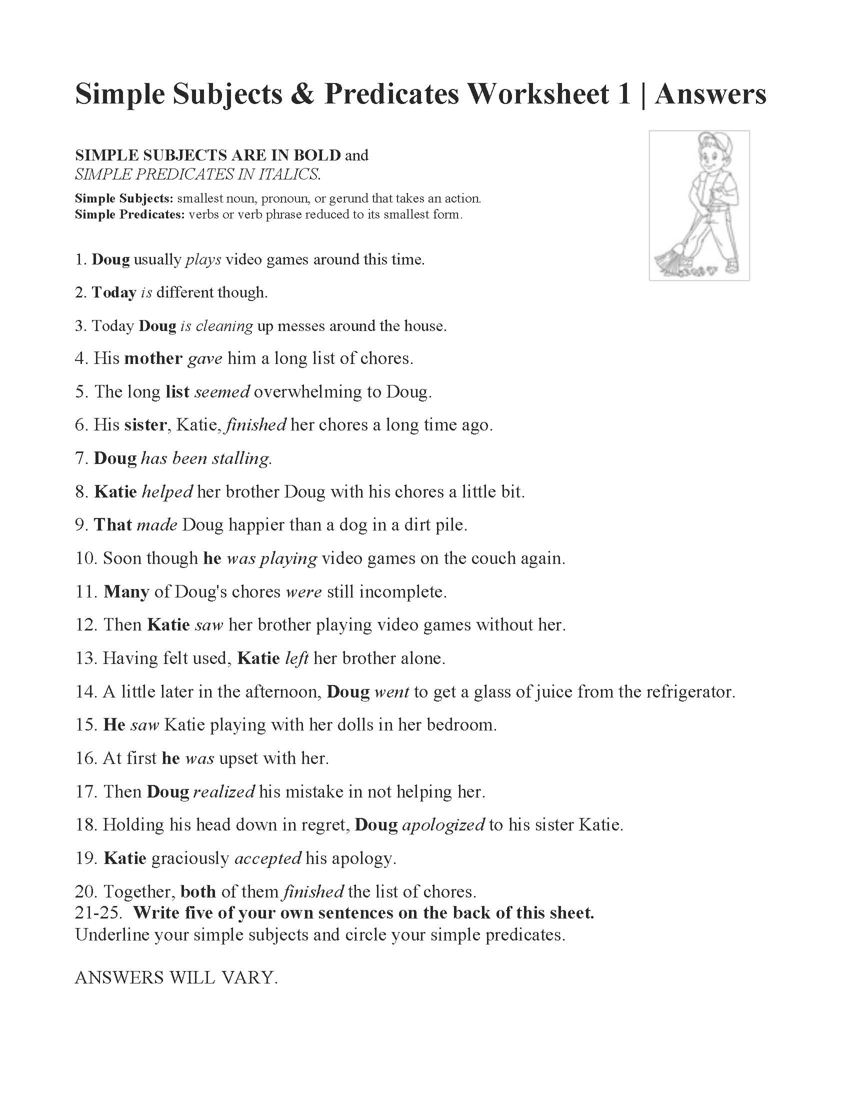 Simple Subjects And Predicates Worksheet 1 Answers Simple Subjects And Predicates Worksheet 1 Answers