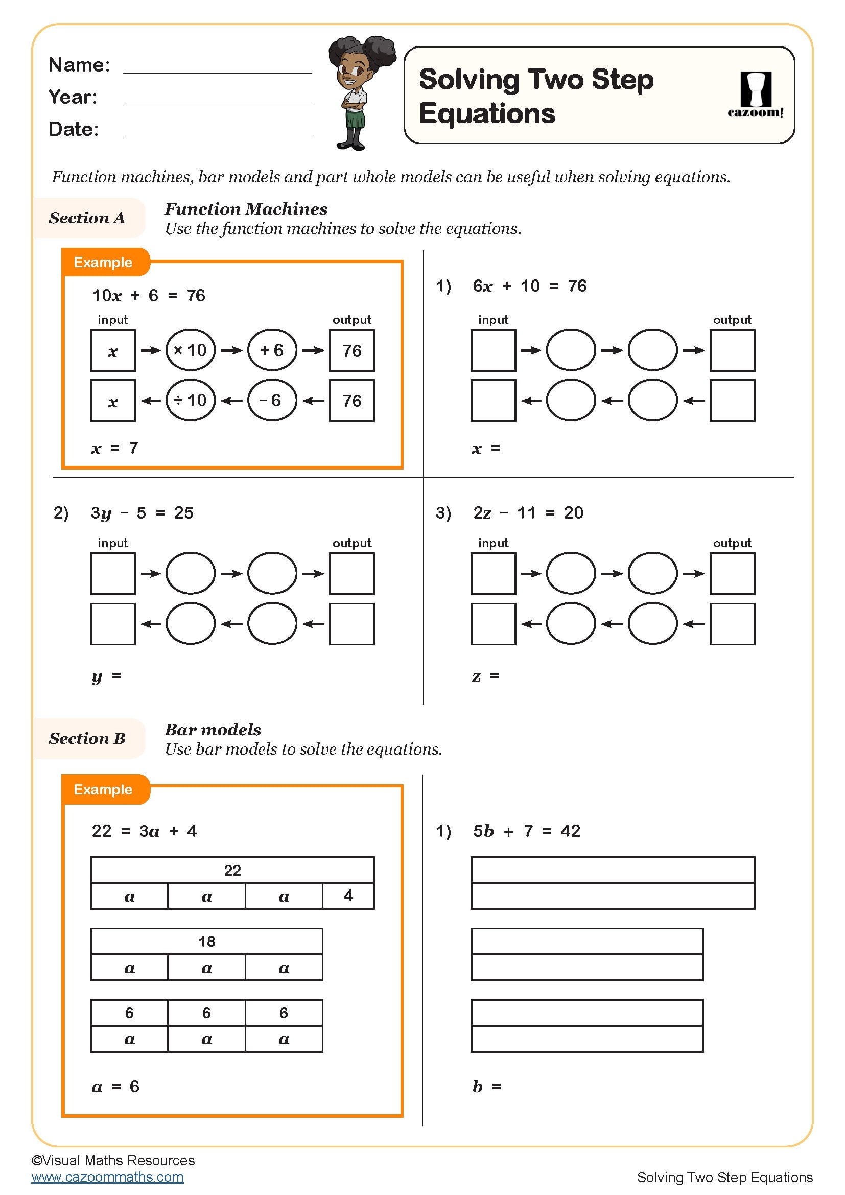 two step equations worksheets