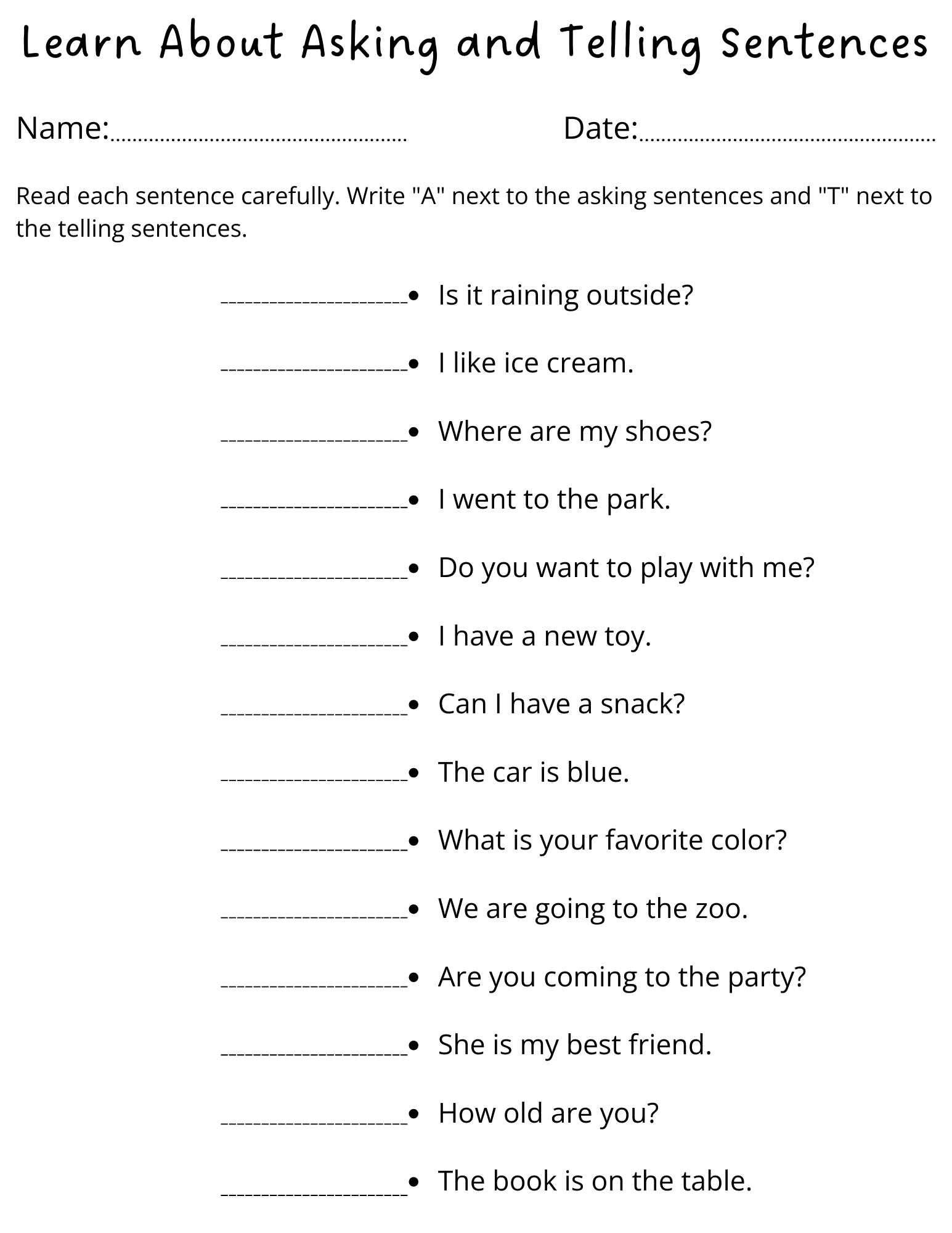 1st Grade Asking And Telling Sentences Worksheets Made By Teachers 1st Grade Asking And Telling Sentences Worksheets Made By Teachers