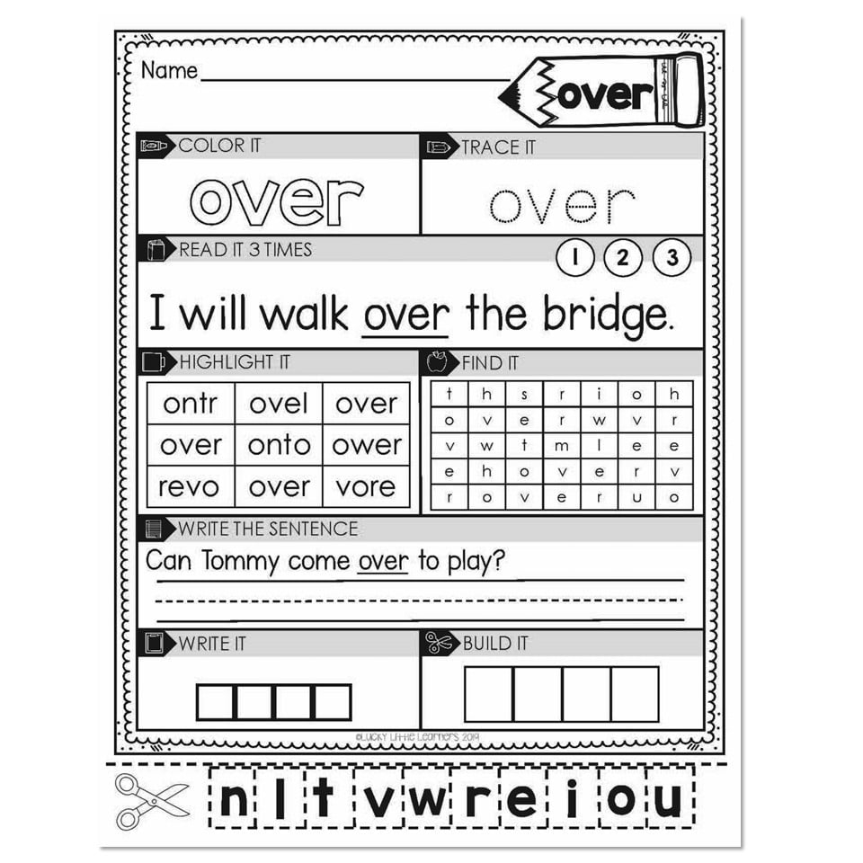 1st Grade Sight Word Worksheets Over Lucky Little Learners