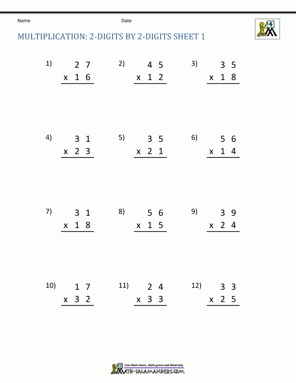 2 by 2 digit multiplication worksheets