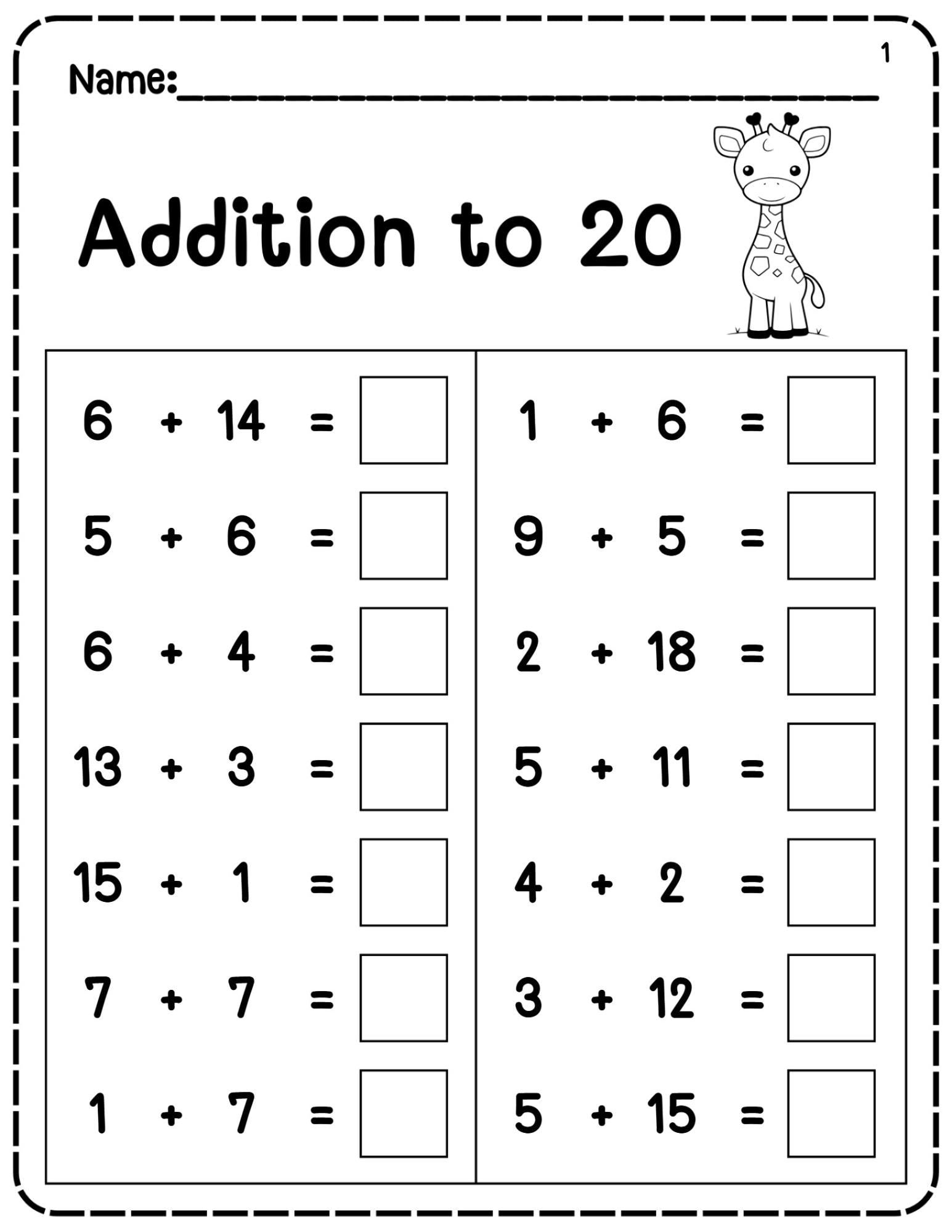 20 Printable Addition To 20 Fill In The Blanks Worksheets numbers 1 20 Kindergarten 1st Grade Math Practice PDF Etsy