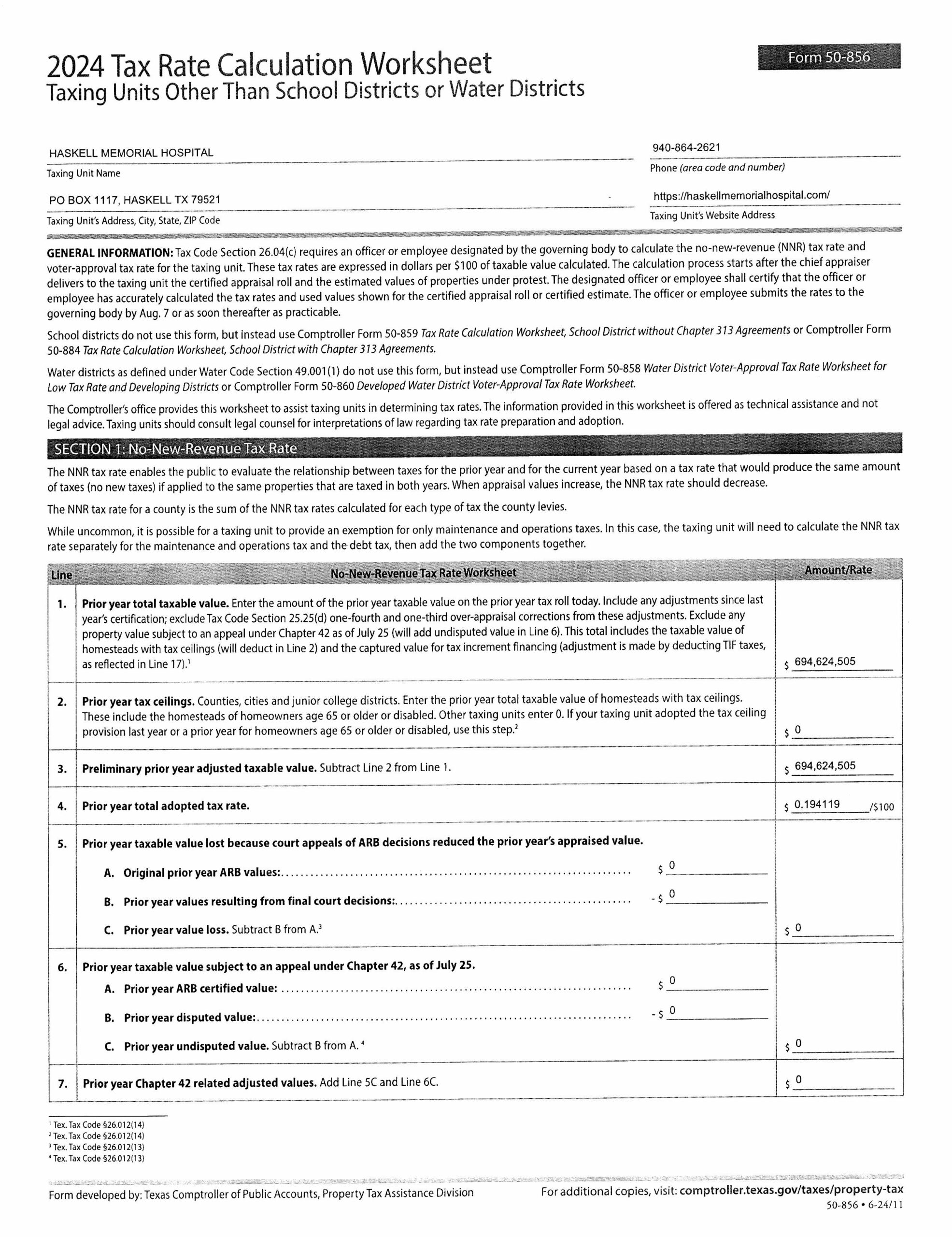 2024 Tax Rate Calculation Worksheet Haskell Memorial Hospital 2024 Tax Rate Calculation Worksheet Haskell Memorial Hospital