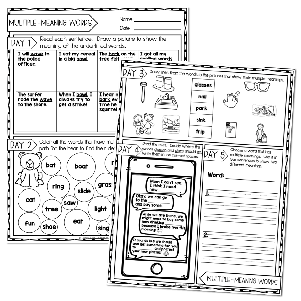 2nd Grade Grammar Worksheets Multiple meaning Words Lucky Little Learners