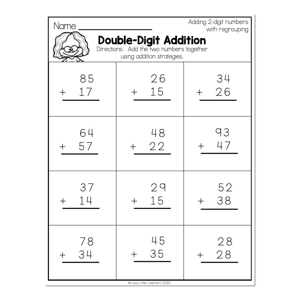 2nd Grade Math Worksheets 2 Digit Addition With Regrouping Double Digit Addition Lucky Little Learners 2nd Grade Math Worksheets 2 Digit Addition With Regrouping Double Digit Addition Lucky Little Learners