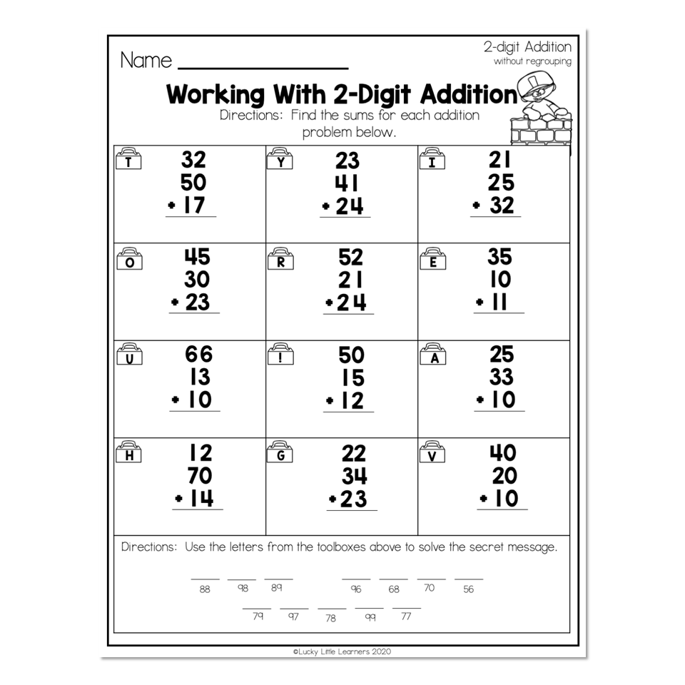 2nd Grade Math Worksheets 2 Digit Addition With Regrouping Working With 2 digit Addition Lucky Little Learners 2nd Grade Math Worksheets 2 Digit Addition With Regrouping Working With 2 digit Addition Lucky Little Learners