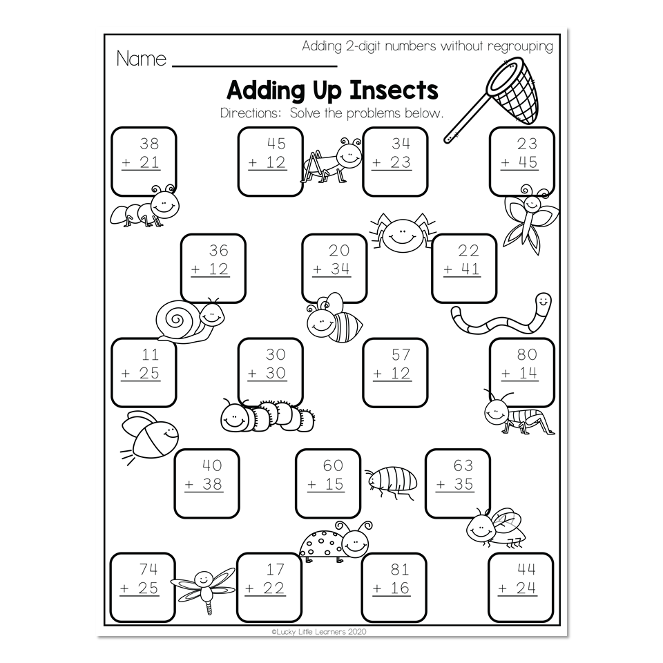 2nd Grade Math Worksheets 2 Digit Addition Without Regrouping Adding Up Insects Lucky Little Learners 2nd Grade Math Worksheets 2 Digit Addition Without Regrouping Adding Up Insects Lucky Little Learners