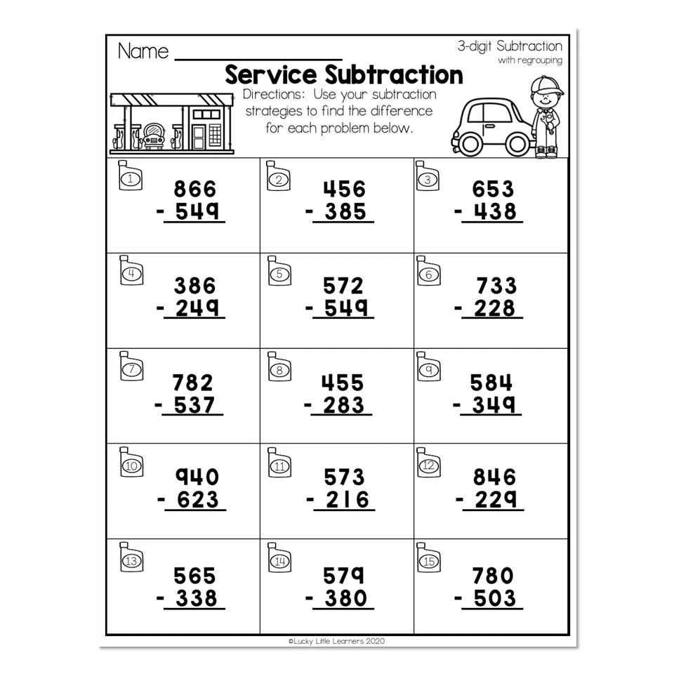 2nd Grade Math Worksheets 3 Digit Subtraction With Regrouping Service Subtraction Lucky Little Learners