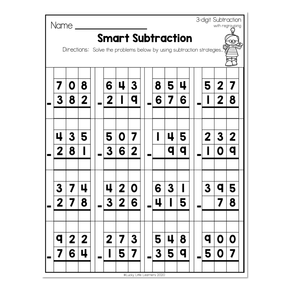2nd Grade Math Worksheets 3 Digit Subtraction With Regrouping Smart Subtraction Lucky Little Learners