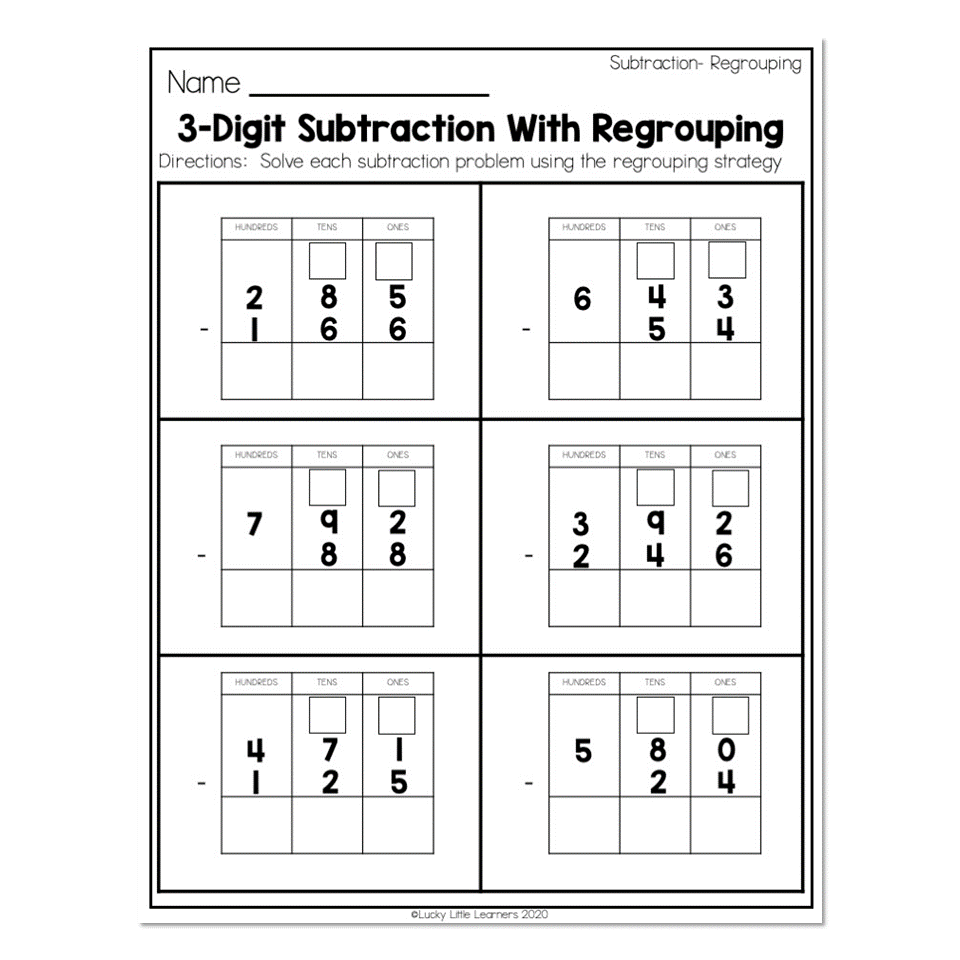 2nd Grade Math Worksheets Place Value Subtraction Regrouping 3 Digit Subtraction With Regrouping Lucky Little Learners