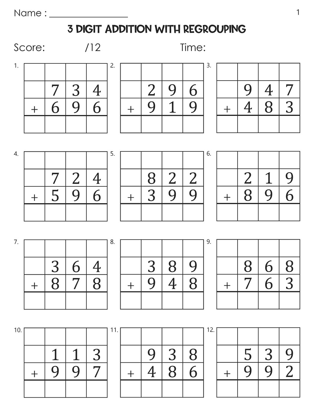 3 Digit Addition With Regrouping Worksheets Etsy 3 Digit Addition With Regrouping Worksheets Etsy