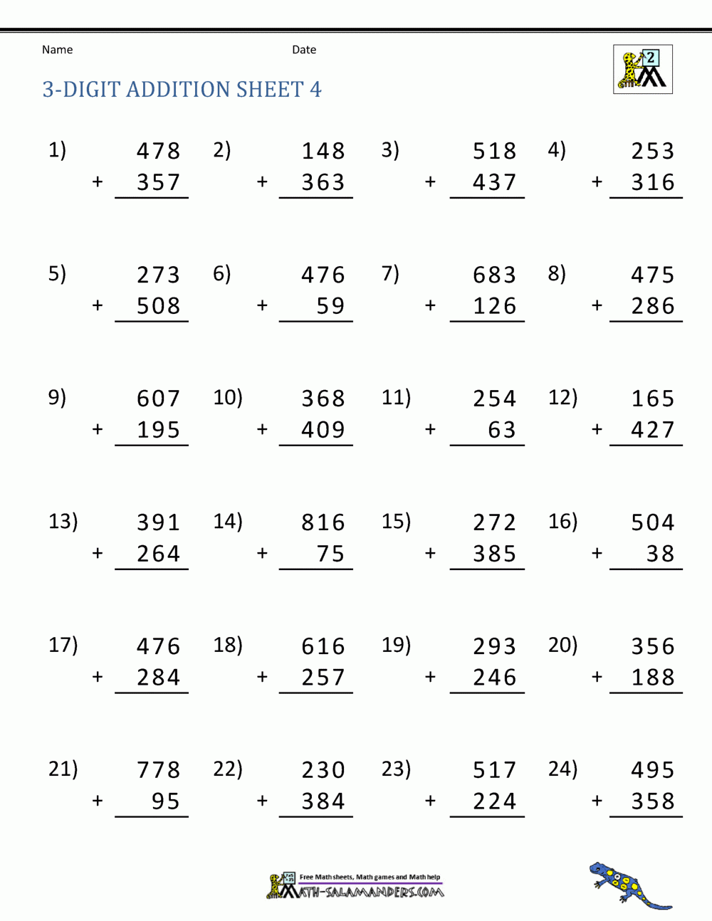 3 Digit Addition Worksheets 3 Digit Addition Worksheets