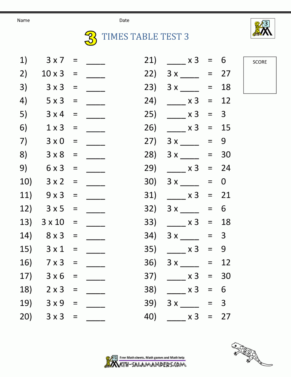 multiply by 3 worksheet