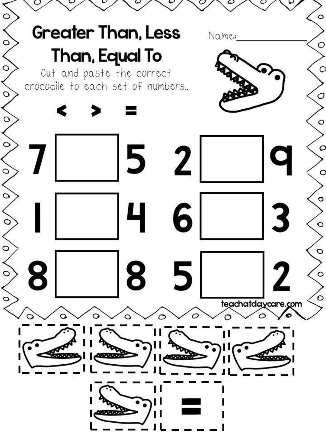 greater and less than signs worksheets