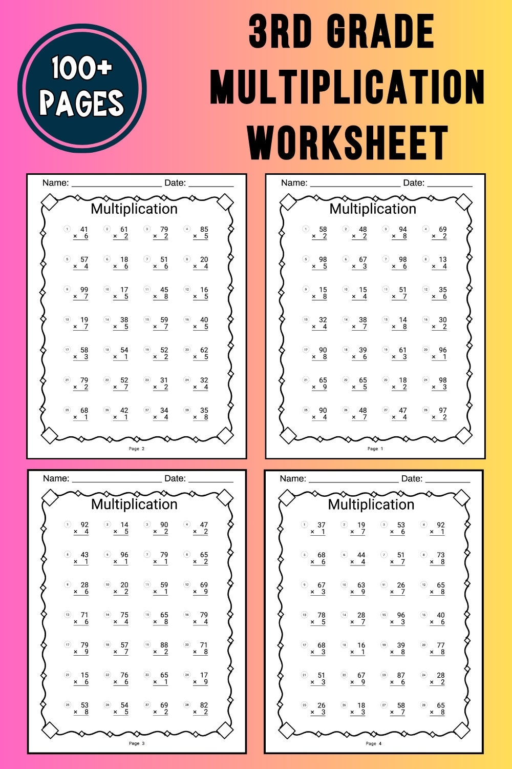 3rd Grade Math Multiplication Worksheet Chart Multiplication Table Homeschool Multiplication Printable Worksheet Third Grade Multiplication Etsy