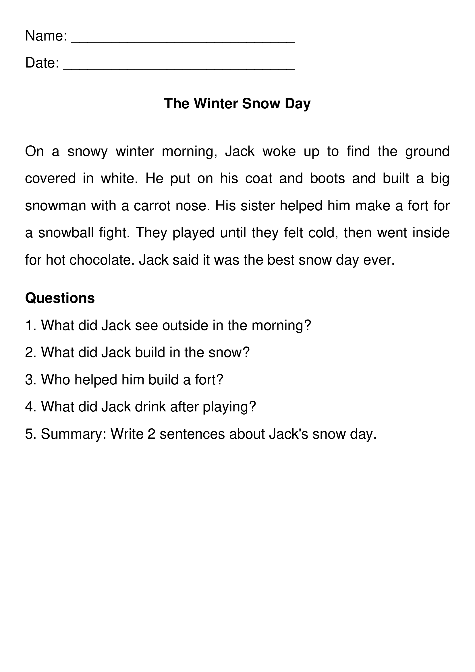 3rd Grade Reading Comprehension Worksheets Free PDF 