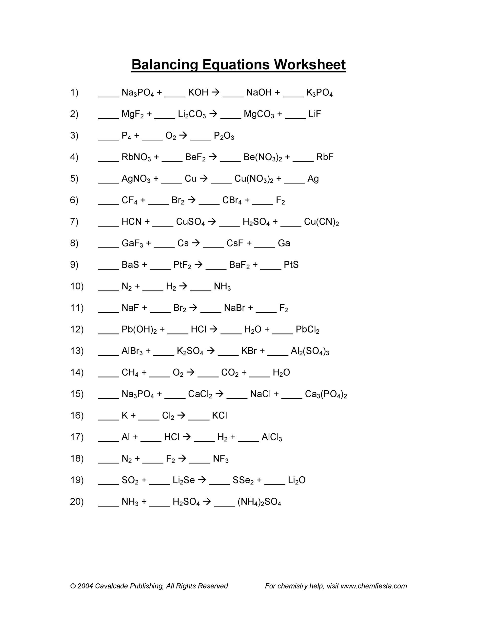 49 Balancing Chemical Equations Worksheets with Answers 49 Balancing Chemical Equations Worksheets with Answers
