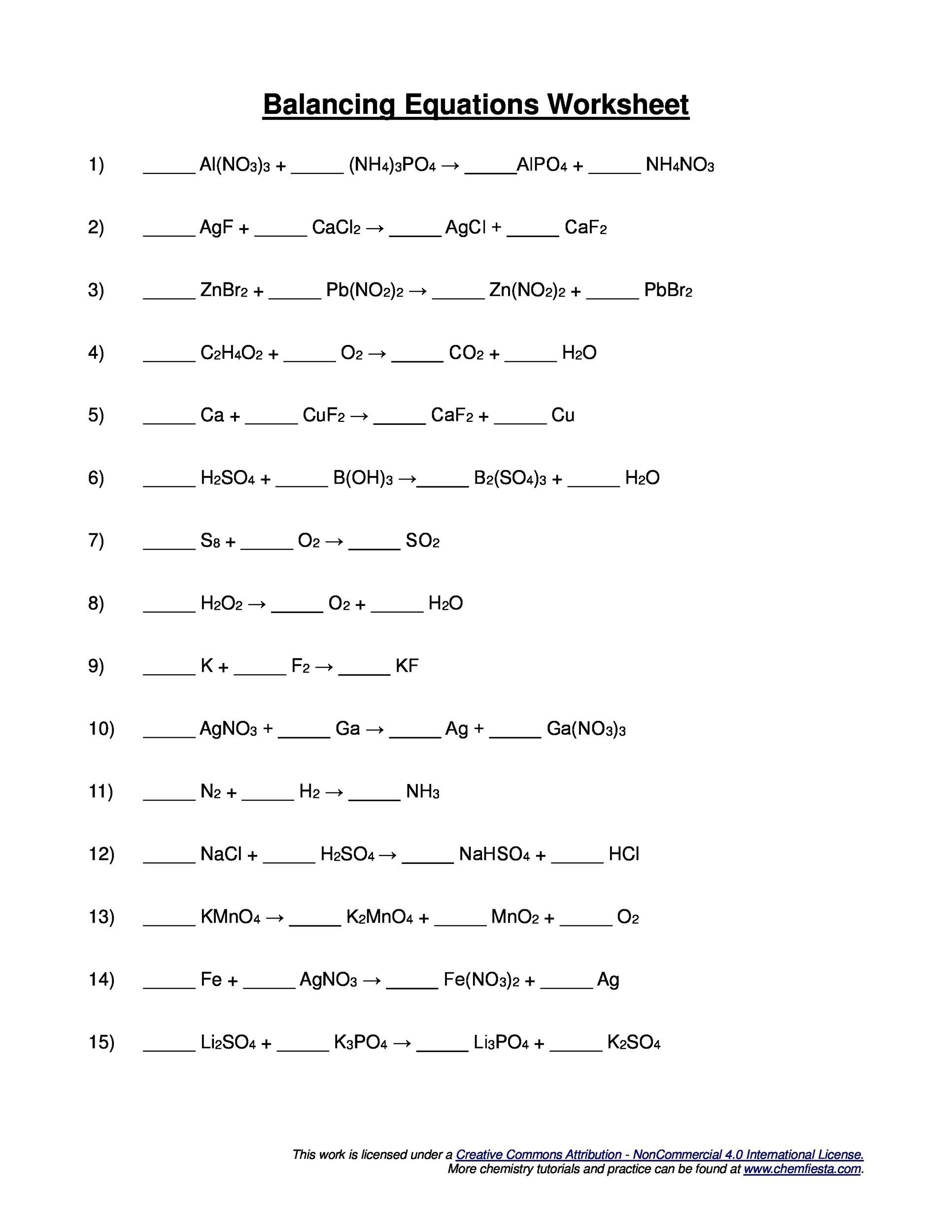 49 Balancing Chemical Equations Worksheets with Answers 49 Balancing Chemical Equations Worksheets with Answers