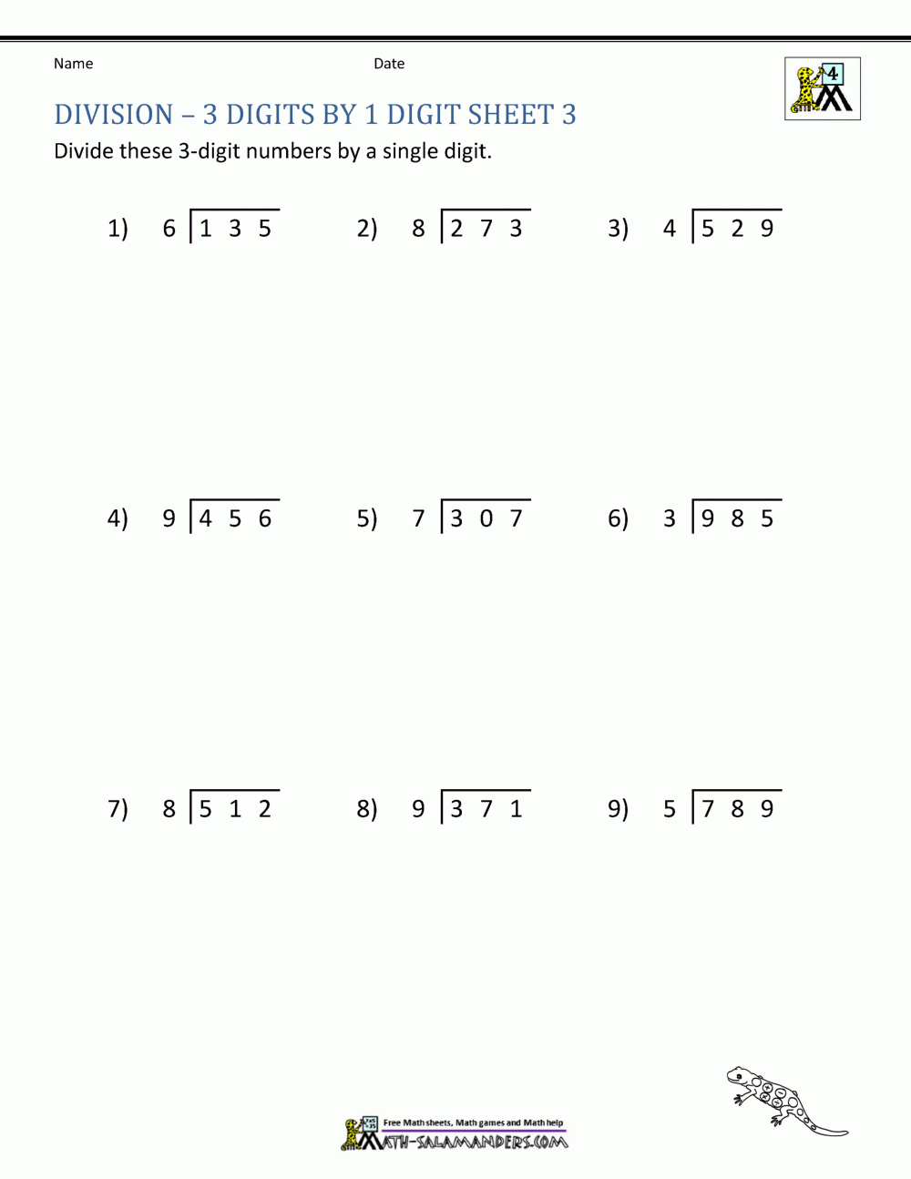 4th Grade Long Division Worksheets