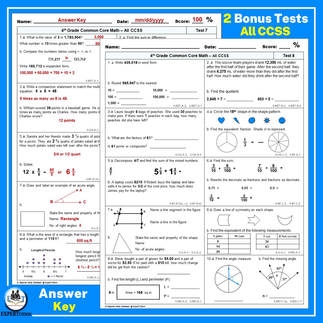 fourth grade math worksheets
