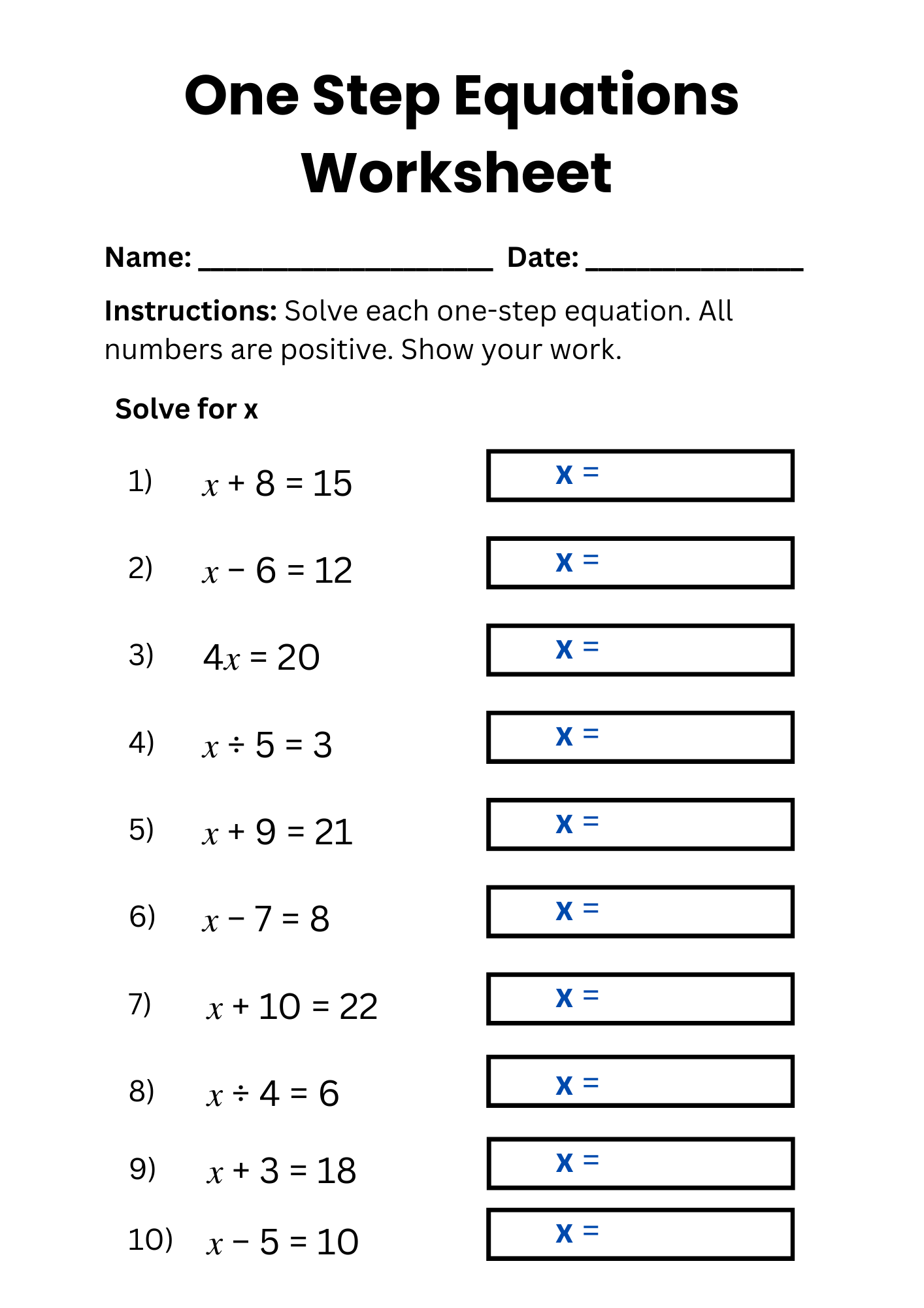 50 Free Printable One Step Equations Worksheet To Download In PDF 50 Free Printable One Step Equations Worksheet To Download In PDF