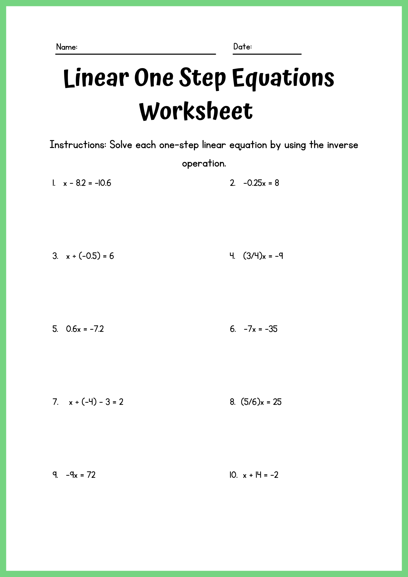 one step equations worksheet pdf one step equations worksheet pdf