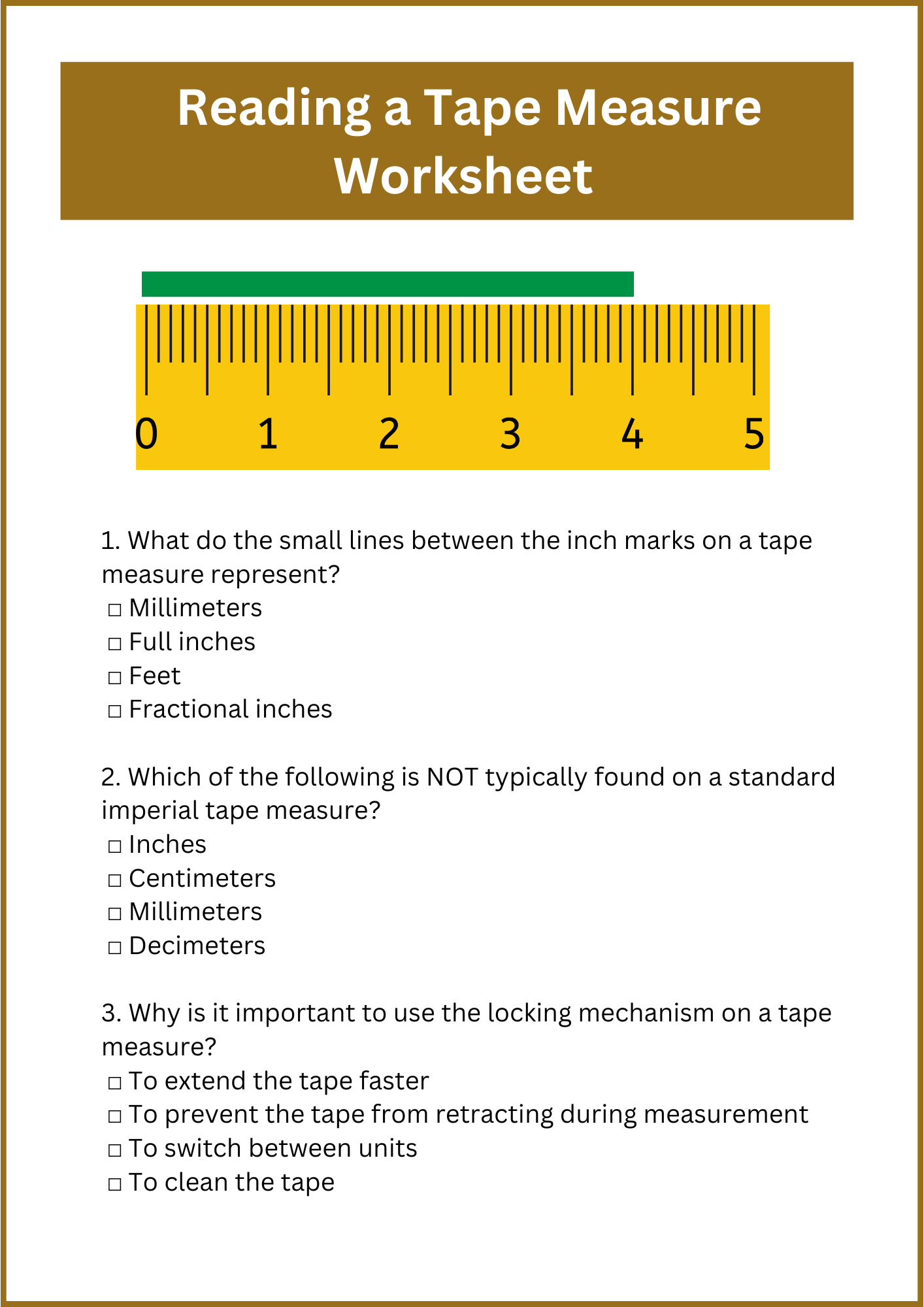 read a tape measure worksheet read a tape measure worksheet