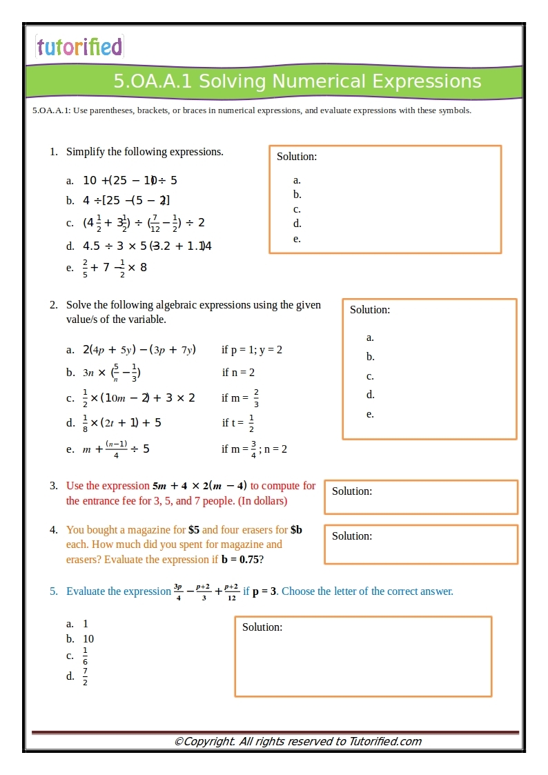 5th grade math worksheet 5th grade math worksheet