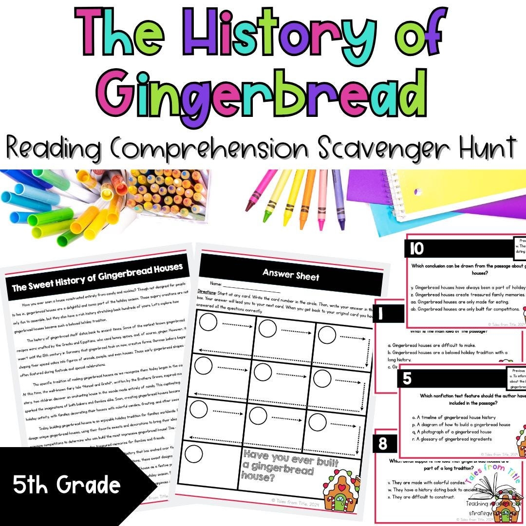 5th Grade History Of Gingerbread Houses Nonfiction Comprehension Scavenger Hunt Etsy
