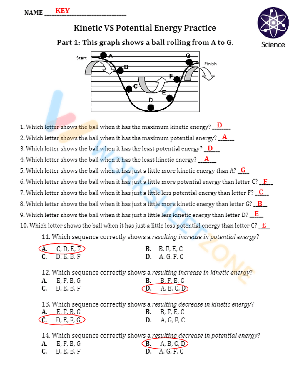 kinetic and potential energy worksheet
