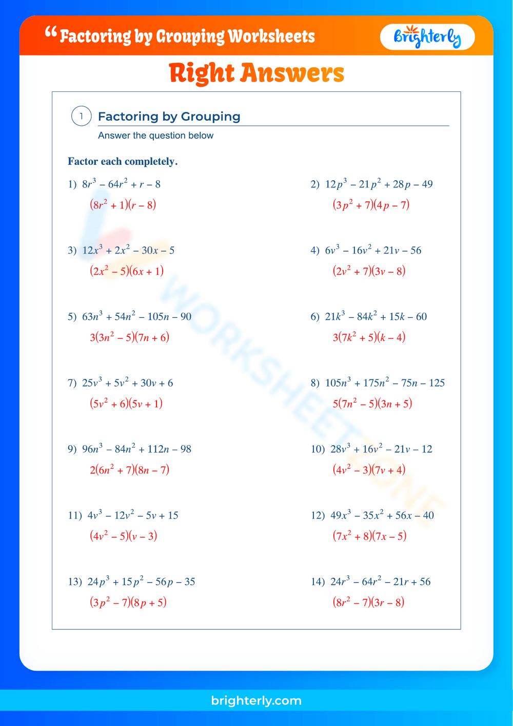 factoring by grouping worksheet