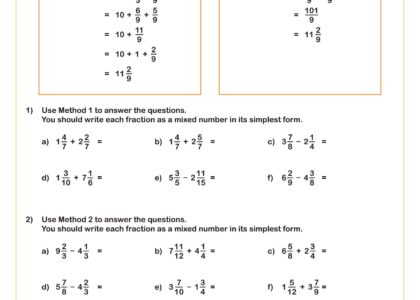 Add And Subtract Mixed Numbers Worksheet Printable PDF For Year 8 Year 9 And Year 10 Number Worksheet