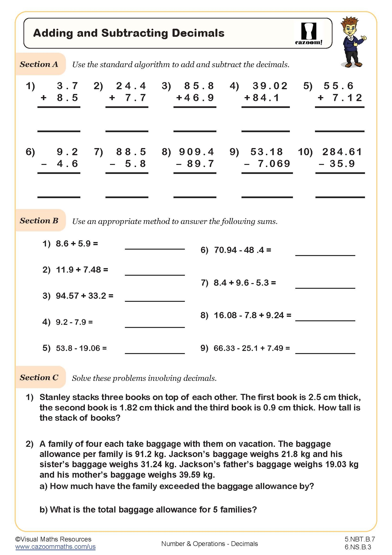 Adding And Subtracting Decimals Worksheet Fun And Engaging 5th Grade PDF Worksheets