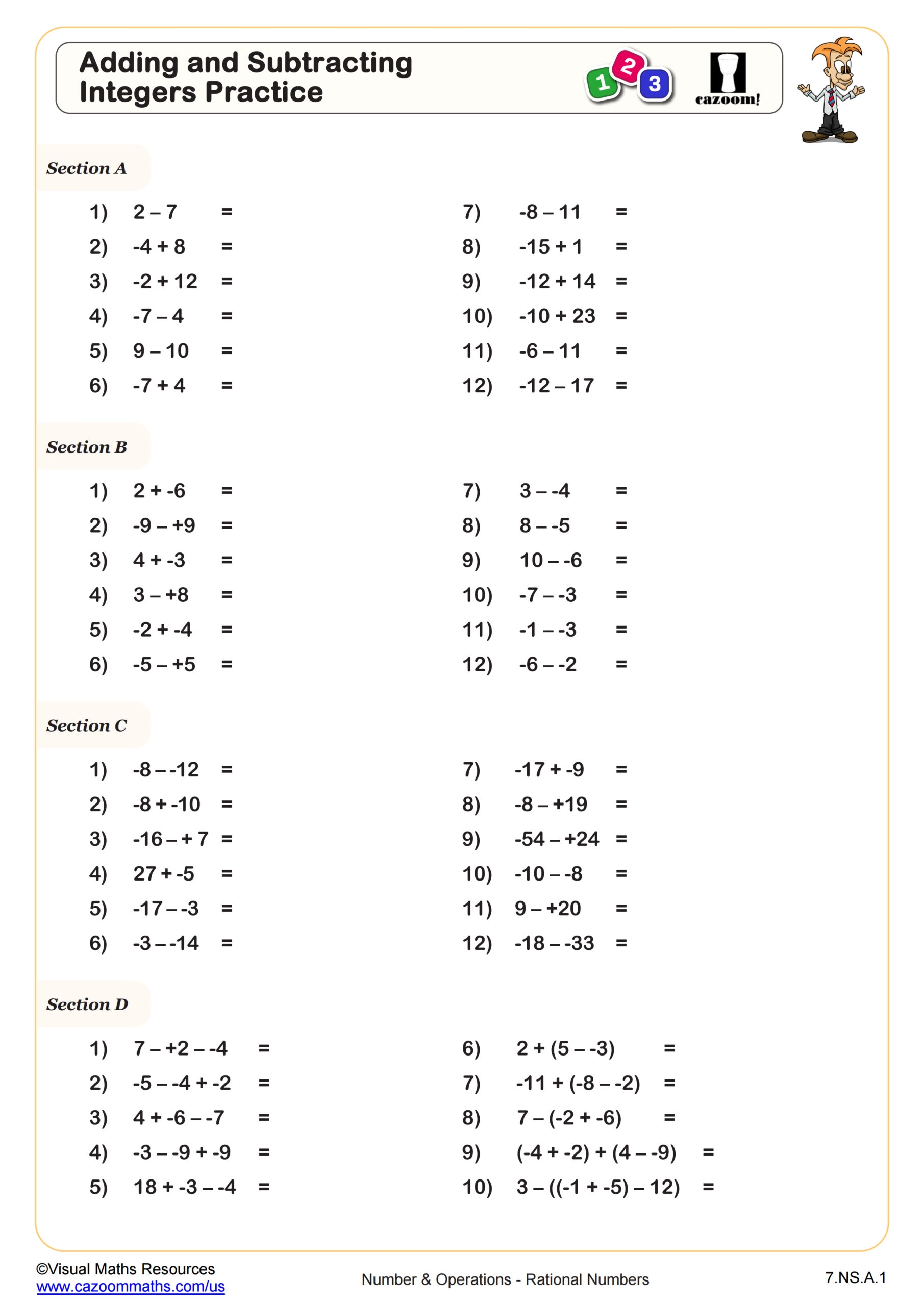 Adding And Subtracting Integers Practice Worksheet 7th Grade PDF Worksheets Adding And Subtracting Integers Practice Worksheet 7th Grade PDF Worksheets