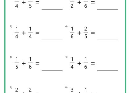 Adding Fractions With Unlike Denominators Worksheets