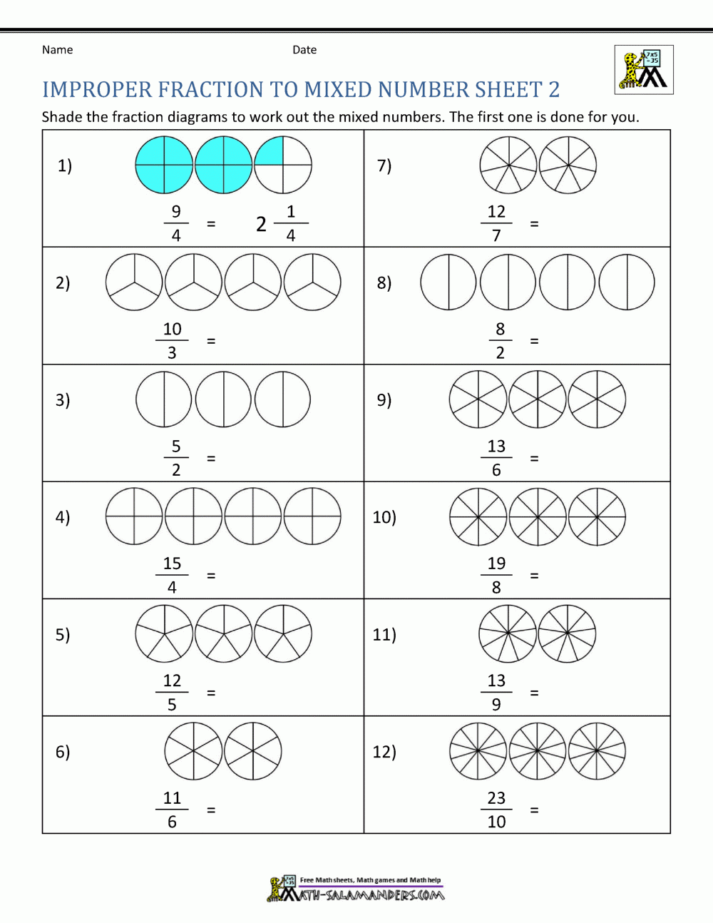 improper fractions to mixed numbers worksheet improper fractions to mixed numbers worksheet