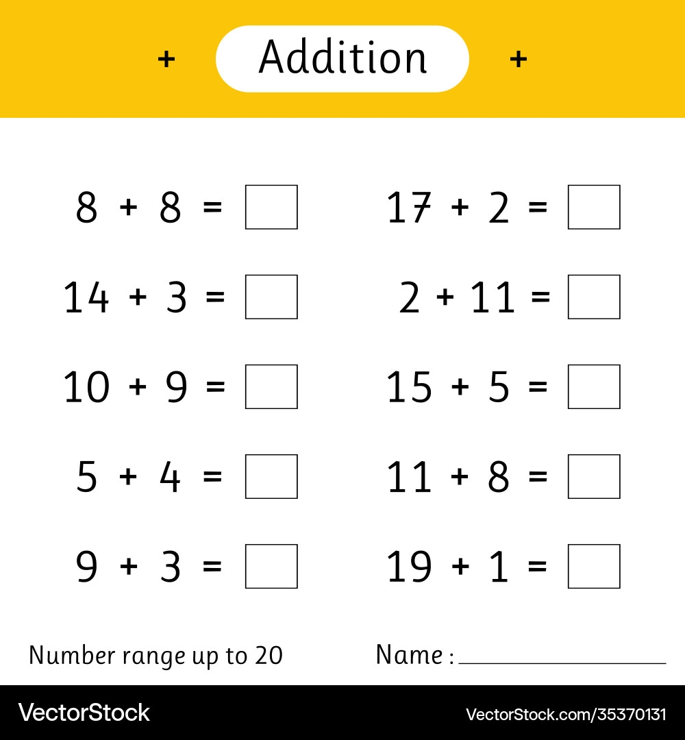 addition to 20 worksheets