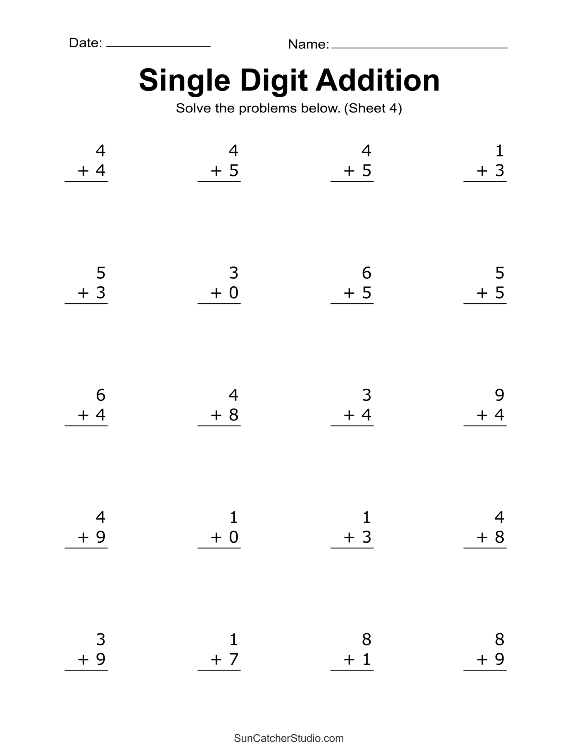 single digit addition worksheets single digit addition worksheets