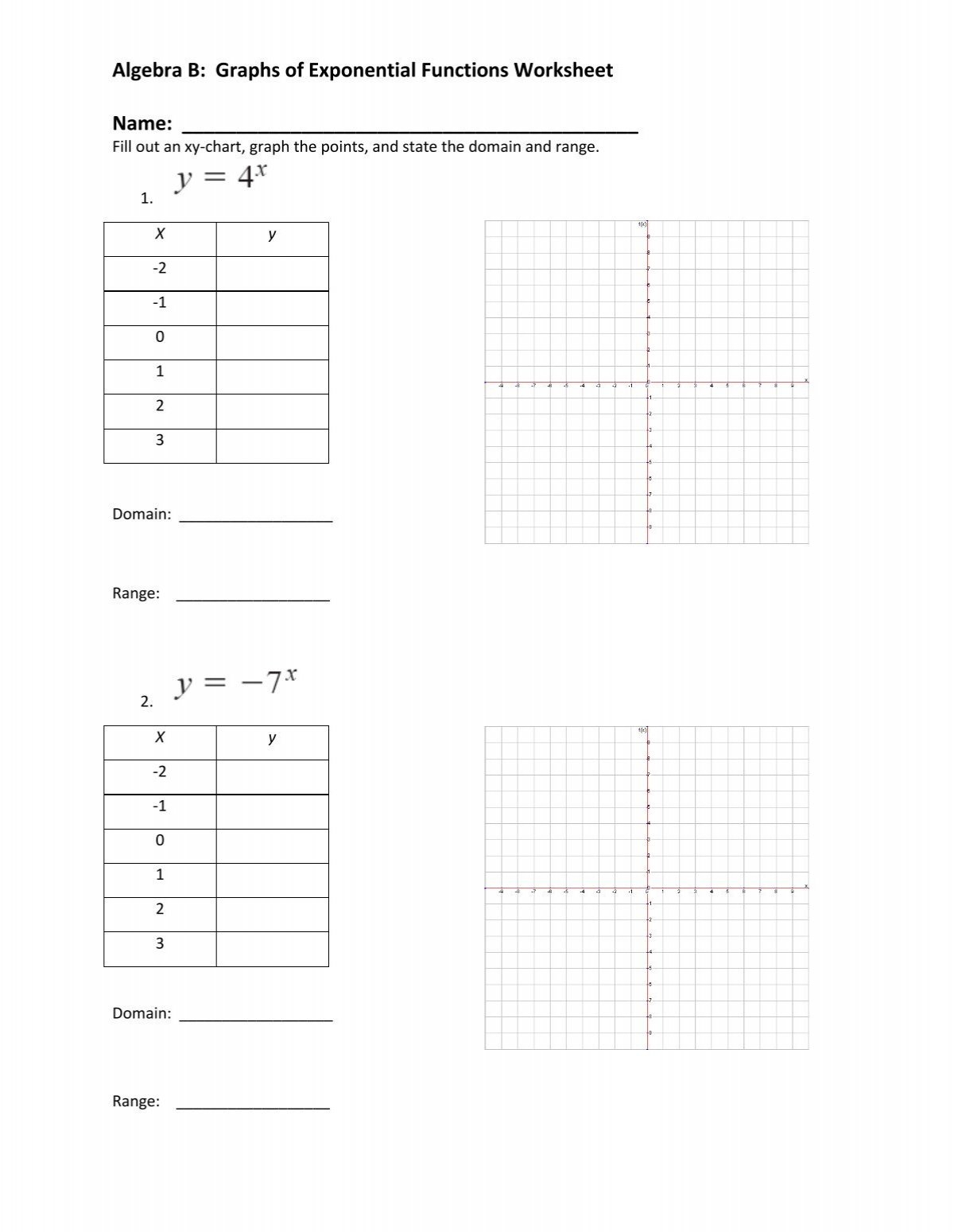 graphing exponential functions worksheet graphing exponential functions worksheet