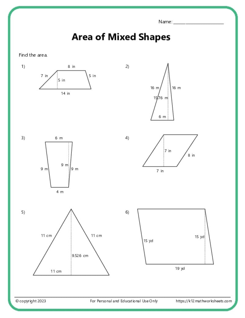 area of compound figures worksheet
