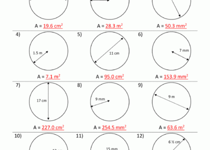 Area Of A Circle Worksheets