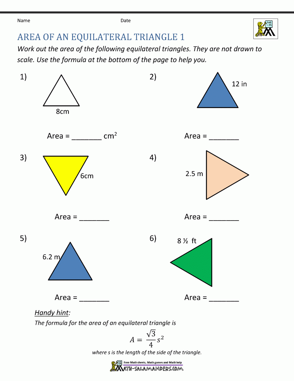Area Of Equilateral Triangle Area Of Equilateral Triangle