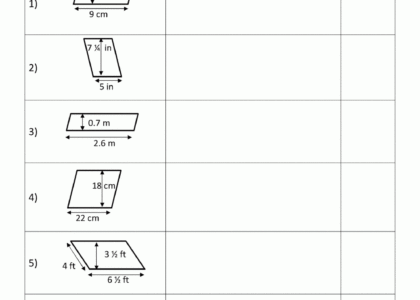 Area Of Parallelogram Worksheet