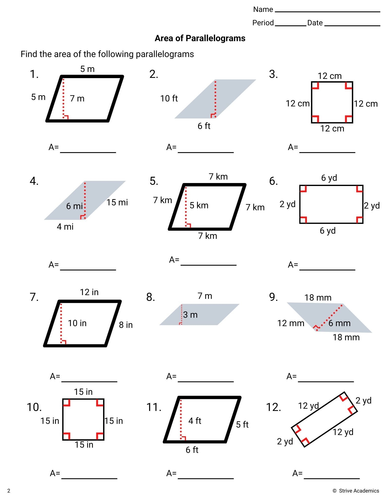 area of parallelogram worksheet